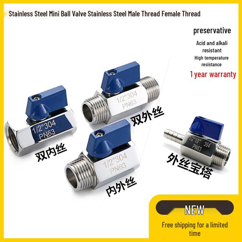 Mini Valvola a Sfera: Acciaio Inossidabile 304/316, Filettatura M/F da 1/8", Doppio Maschio da 1/4", Doppio Femmina da 3/8", Tipo Pagoda.