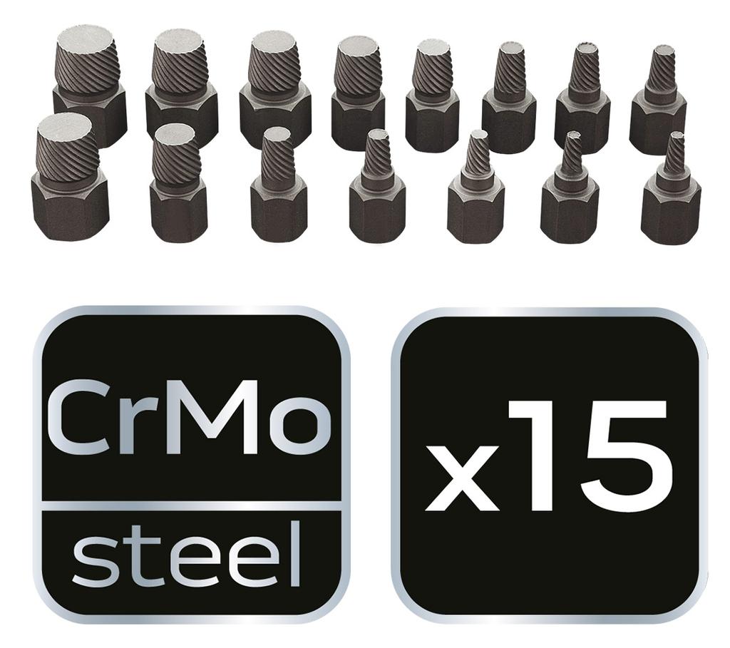 Screw Extractors for Broken Screws, Set of 15
