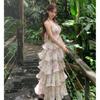 French Holiday Style Floral Halter Neck Dress Women's Summer New Design Waist Ruffle Cake Skirt