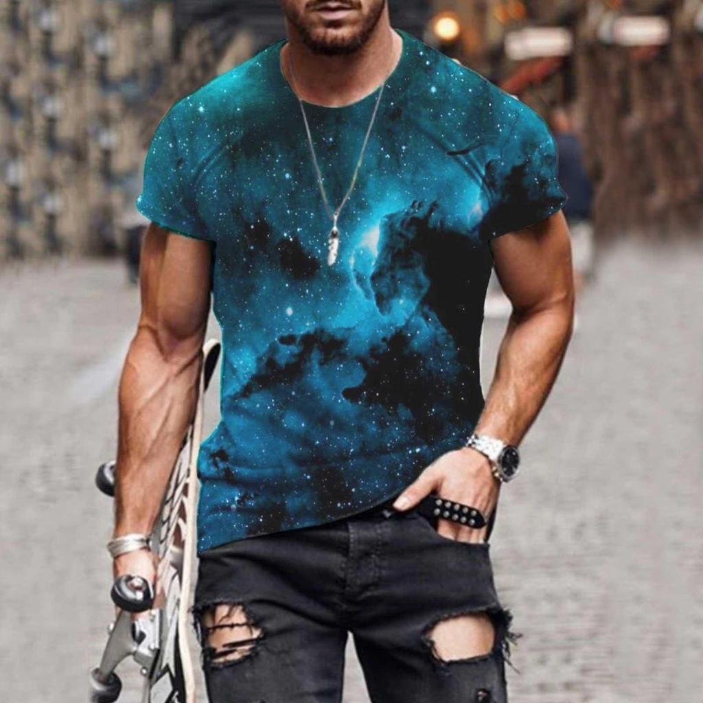 Men's Street Fashion Casual Interesting Design Printed Round Neck  Short Sleeve