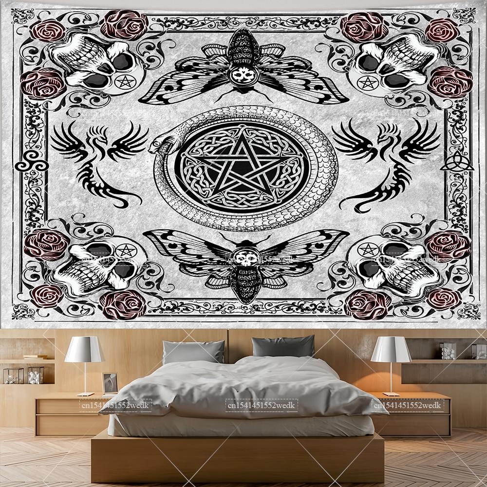 Hippie Pentagram Wiccan Wall Tapestry Moon Celtic Altar Cloth Occult Witchcraft Tapestry Aesthetic Tarot Divination Tapestries