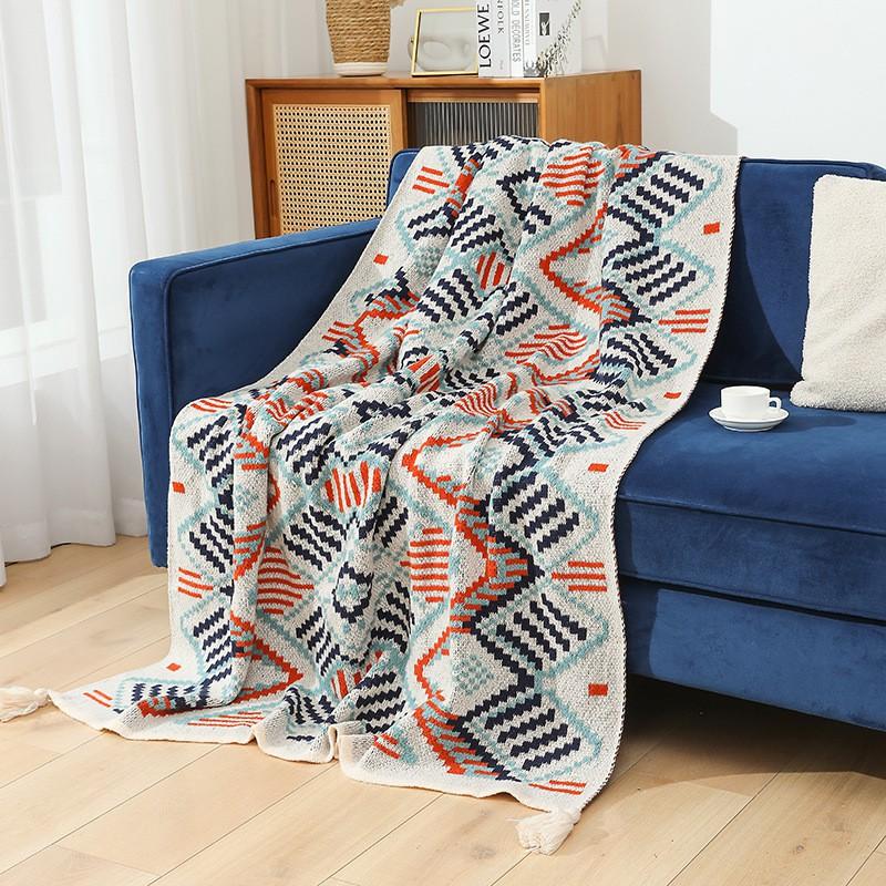 Bohemian Knit Throw Blanket Sofa Bed Couch Outdoor Use Thick Warm Geometric Acrylic 130x170cm 150x200cm