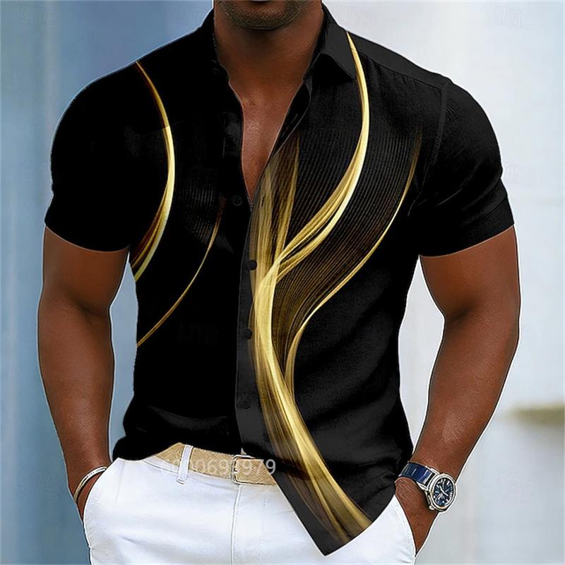 

Men s Gradient Line Lapel Shirt, Summer Casual Vacation Outdoor Top S