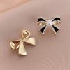 Silver Needle Retro Rhinestone Pearl Bow Stud Earrings - Elegantly Simple, Small, Advanced Sense for Women