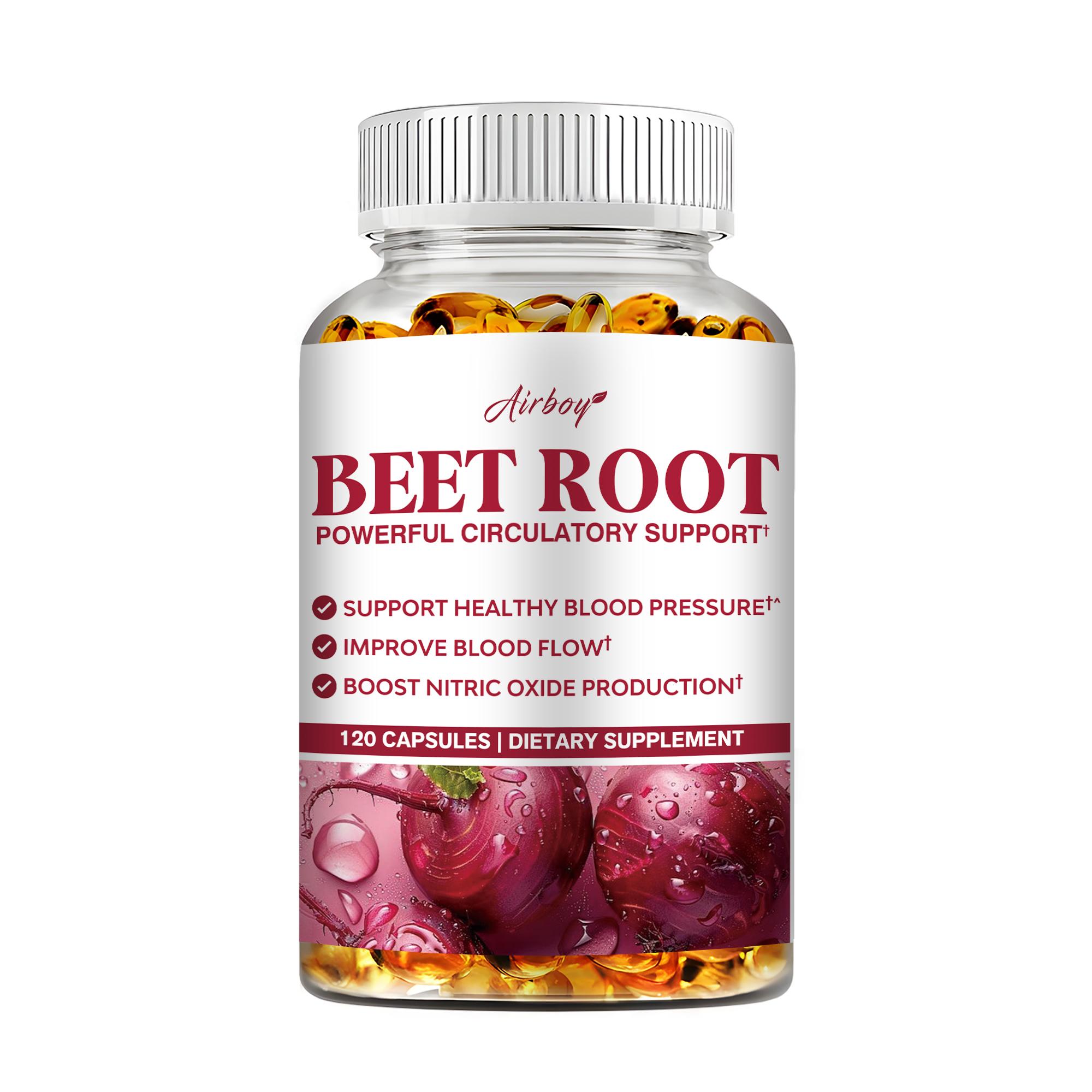 

Airboy Premium Beetroot Capsules are all-natural, contain grape seed extract, and are beneficial for heart health and easily absorbed. 120