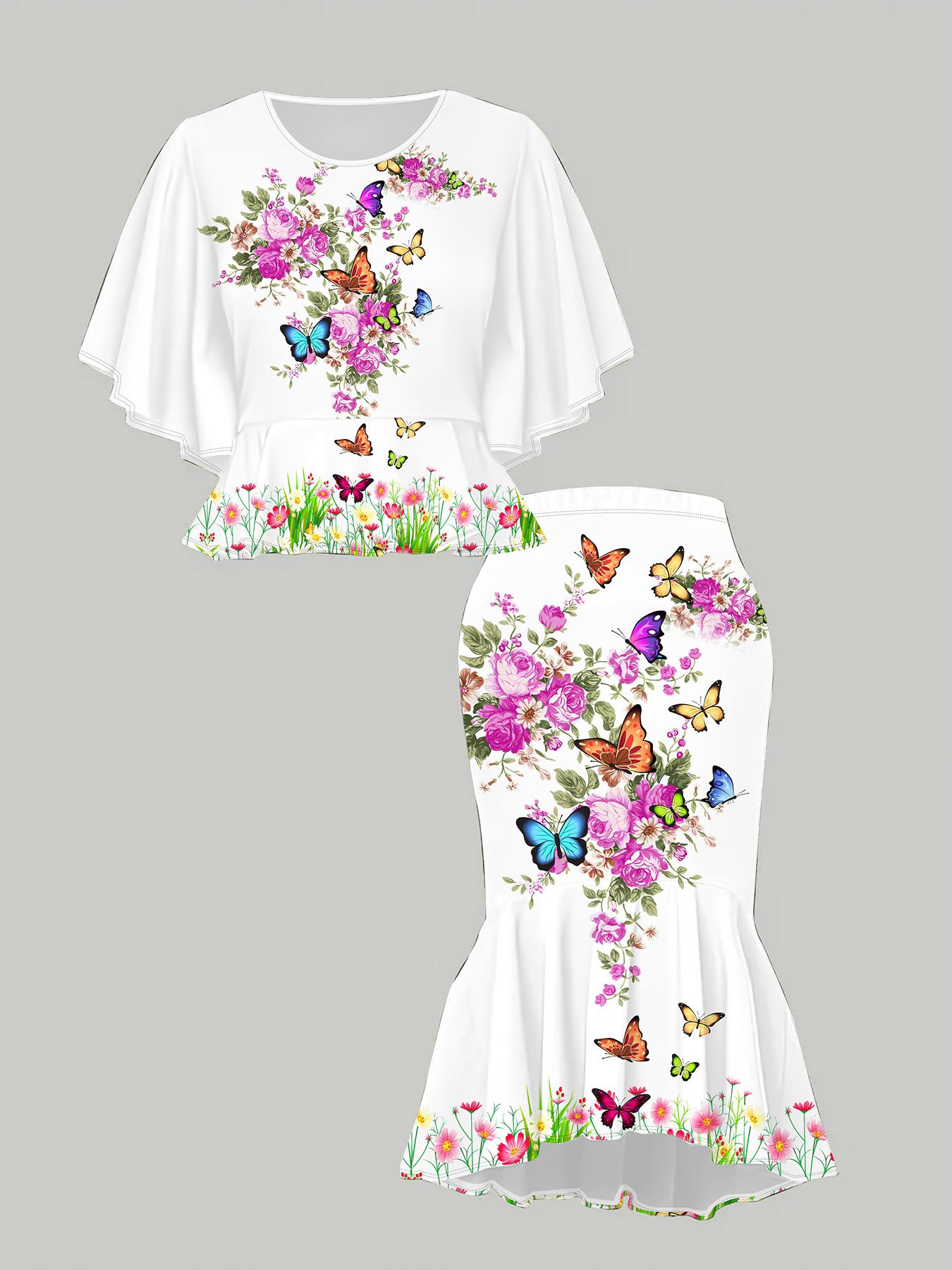 

Классический тотемный женский принт с 3D-принтом бабочки, модный большого размера, элегантный, универсальный для всех сезонов. Футболка, Юбка и Комплект 6XL розовый