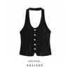 Kaslead New Arrival Women's Fashion Style Fashion Gem Button Velvet Vest 9904986