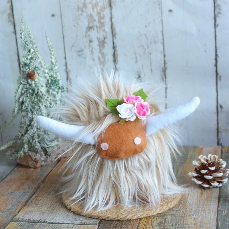 Zhongran Scottish Highland Cattle Doll Long Hair Cow Toy Doll Ornament Party Props Farmhouse Style Decoration