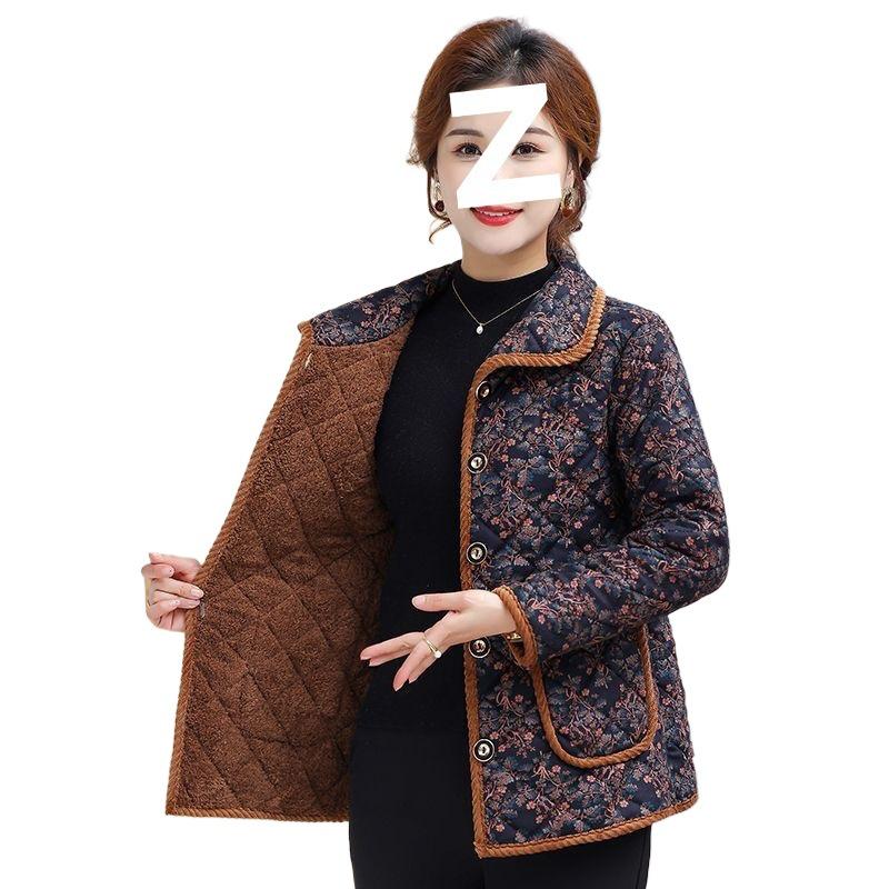 Warm Floral Cotton Jacket for Women - Thick Velvet, Mid-Aged & Elderly, Perfect for Moms