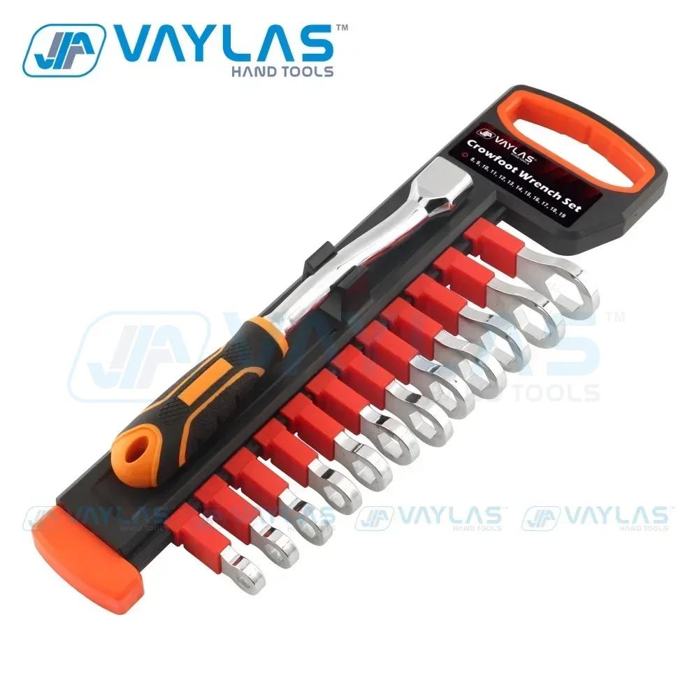 Metric Crowfoot Flare Nut Wrench Set 8-19mm CR-V Steel Open End Spanner Kit With Interchangeable Wrench Handle & Storage Rack BOX END