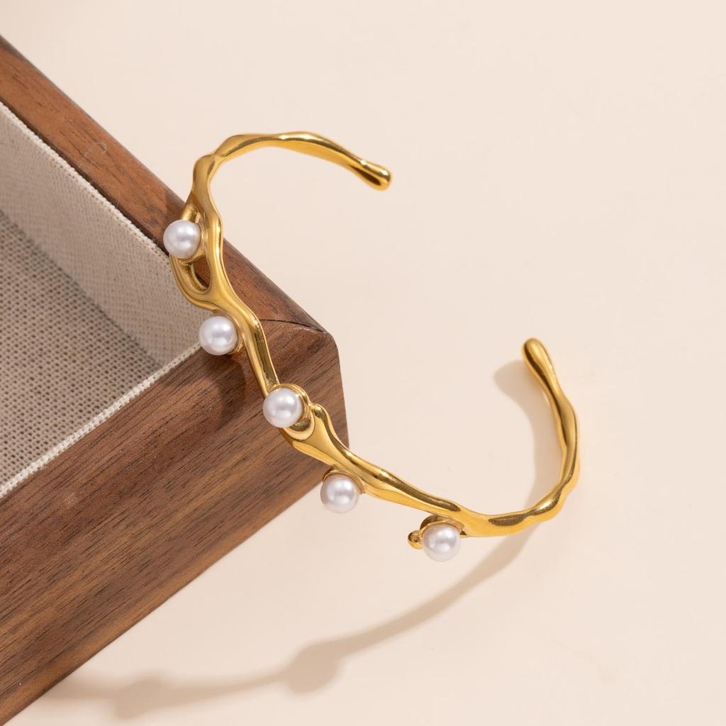 1pc Stainless Steel Irregular Pearls Bracelets for Women Couples With Unique Design Sense Party Jewelry Accessories Gift