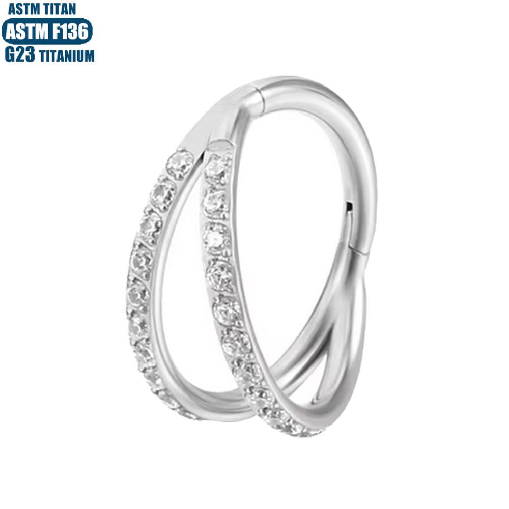 F136 Implant Grade Titanium Forked Nose Ring & Zirconia Seamless Stud Earring Set