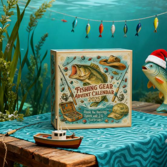 Fishing Gear Advent Calendar 2025 24 Day Countdown Box with Acrylic Ornaments Multifunctional Christmas