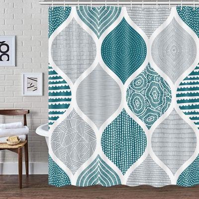 Bohemian Shower Curtain for Bathroom, Geometric Pattern Toilet Decoration Accessories Shower Curtain Belt 180x180cm
