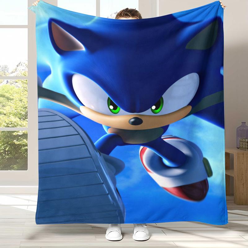 Retro S-Sonic Cartoon Game Flannel Blanket,Ultra Soft Warm Plush Throw for Home Bedroom Bed Sofa Cover Camping Picnic Gift