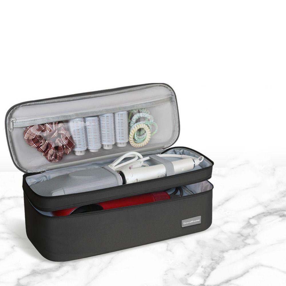 2 Layers Portable Hair Dryer Tote Bag Large Capacity Handheld Hair Tool Organizer Multi-compartment Protective