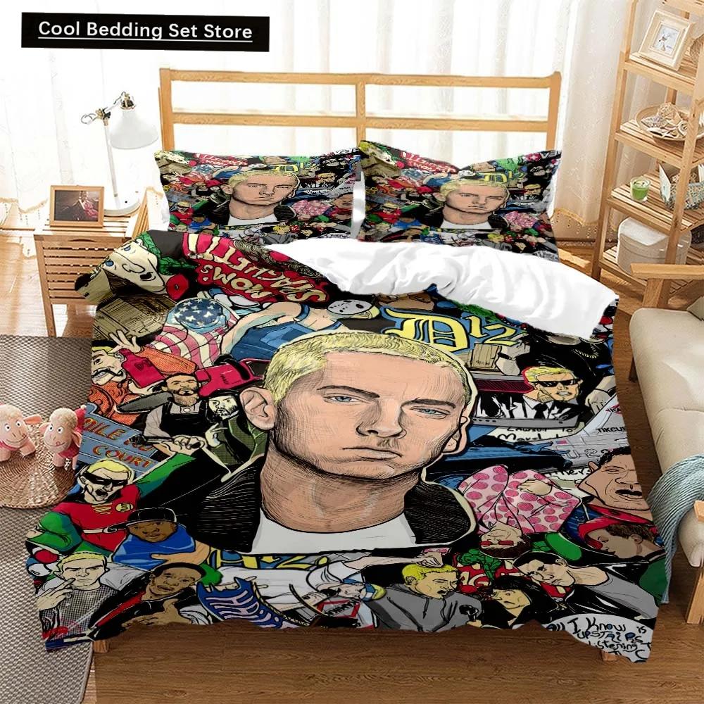 3D-print Hip Hop Eminem Sängkläder Dubbel Tvilling Kung Påslakan Täcke Örngott Pojkar Flickor Vuxna Sovrum