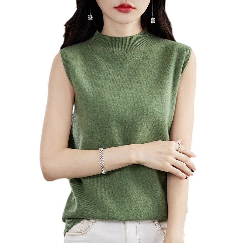 Cross-Border Sleeveless Half-High Collar Women's Slim Knit Camisole - Summer Style Pullover