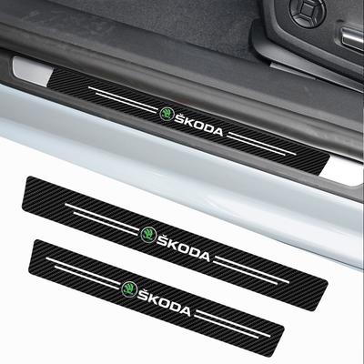 AEY1 4pcs Carbon Fiber Car Door Sill Protector Stickers Badge For Rapid Scala Kodiaq Fabia Kamiq Karoq Octavia 2 3 A5 A7 VRS S