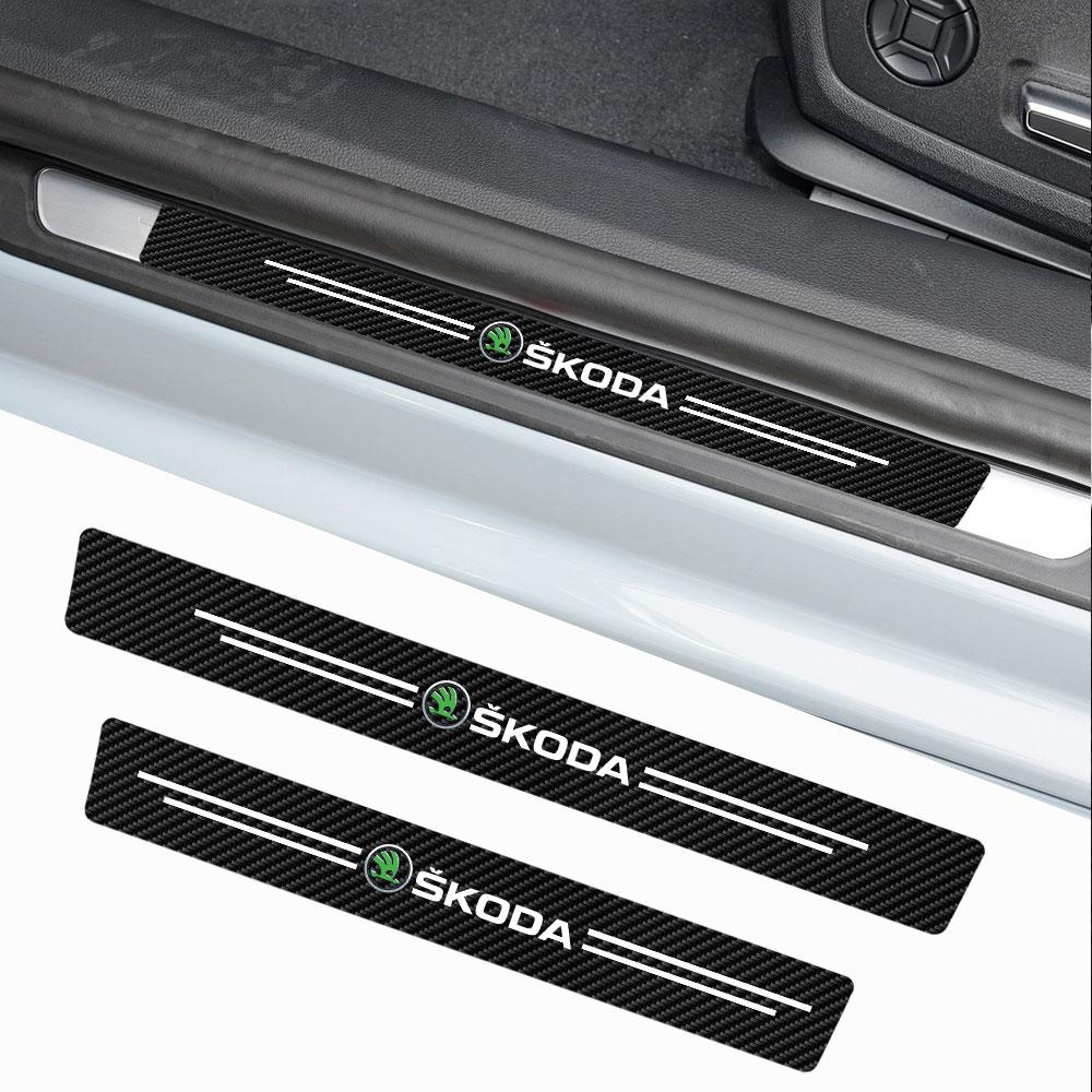 4pcs Carbon Fiber Car Door Sill Protector Stickers Badge For Skoda Rapid Scala Kodiaq Fabia Kamiq Karoq Octavia 2 3 A5 A7 VRS S