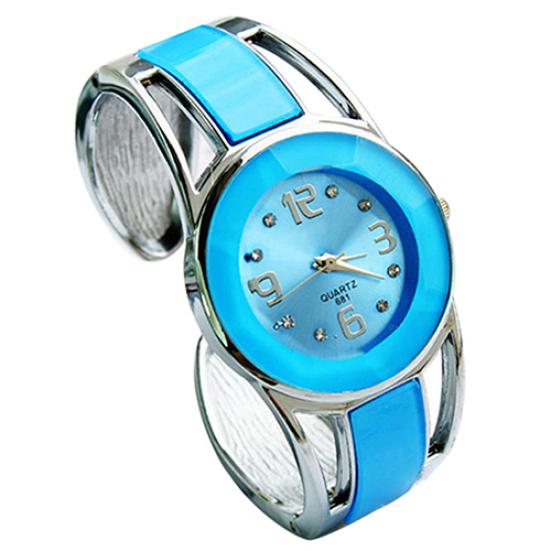 Women Fashion Opening End Quartz Analog Round Case Bracelet Bangle Wrist Watch