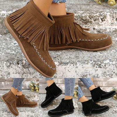 Large Size Tassel Flat Short Boots Women's Belt Boots Suede Casual Boots Boots Women Wide Width