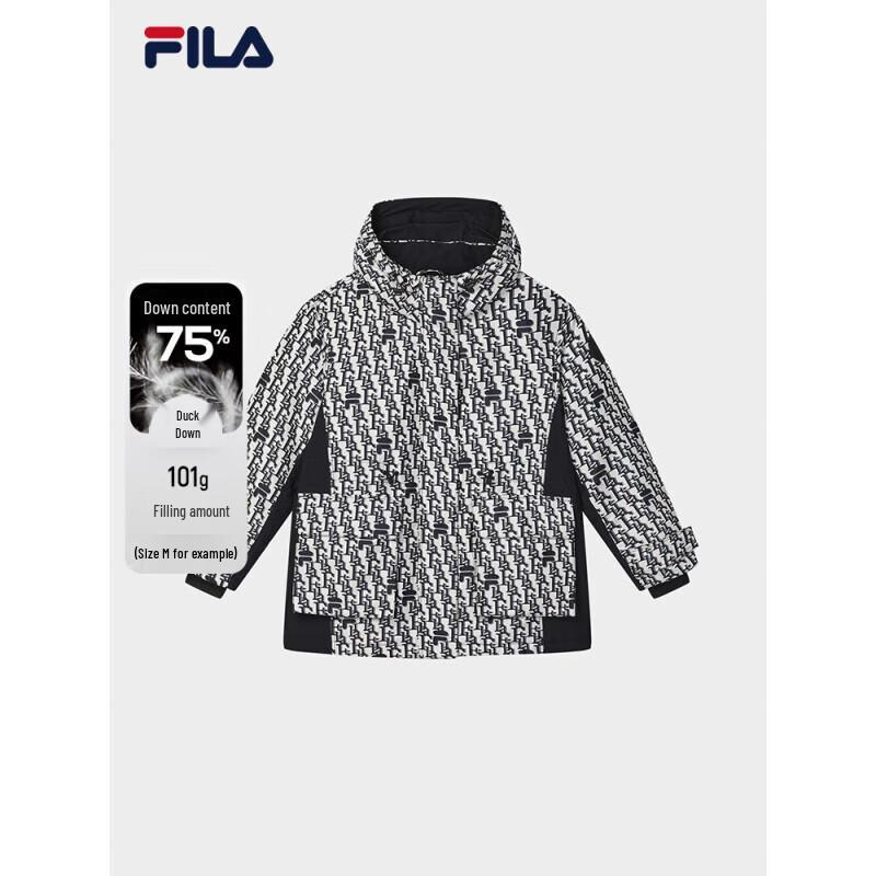 FILA Women's Colorblock Jacquard Hooded Mid-Length Down Jacket