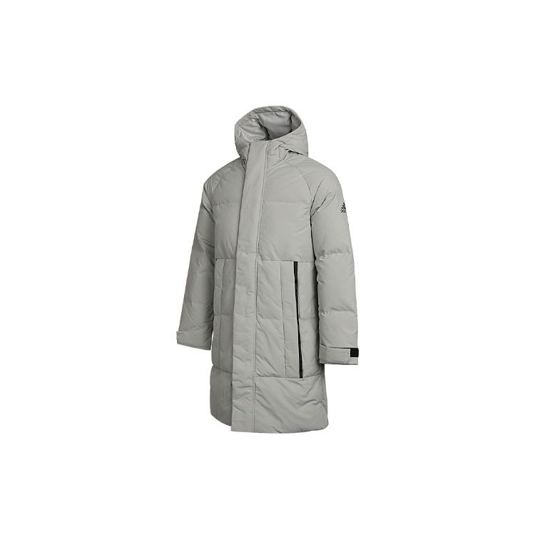 Adidas Solid Color Zip-Up Hooded Down Jacket Men Outerwear Grey FT2489