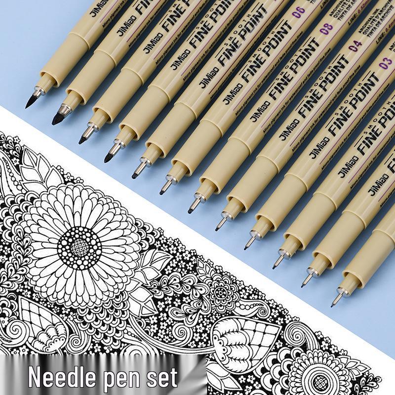 Voděodolná sada jehlových per: Měkké hroty 12barevných kreslicích per pro umění a architekturu