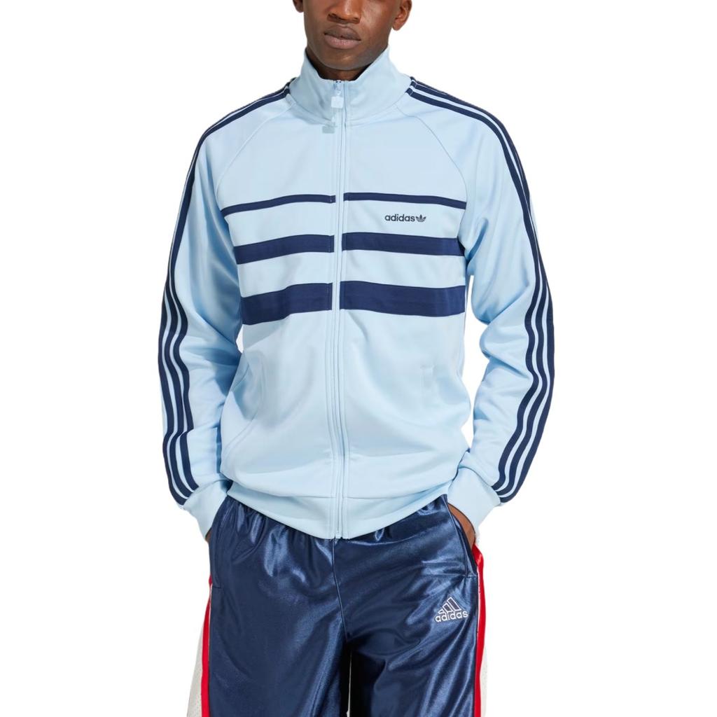 adidas Originals Men's Skin-Friendly Solid Color Striped Jacket, Blue
