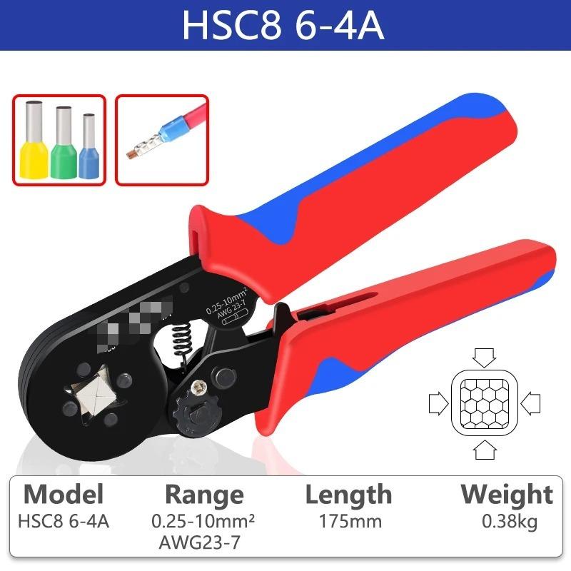 HSC8 Ratcheting Crimping Tool Kit - 0.25-10mm² Ferrule Crimper for 23-7AWG Wire Terminals, Professional Electrician Tool
