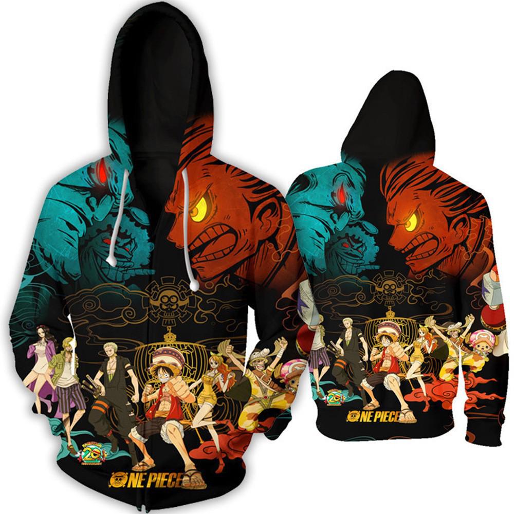 2021 One Piece Anime 3D Print Zipper Hoodie for Men