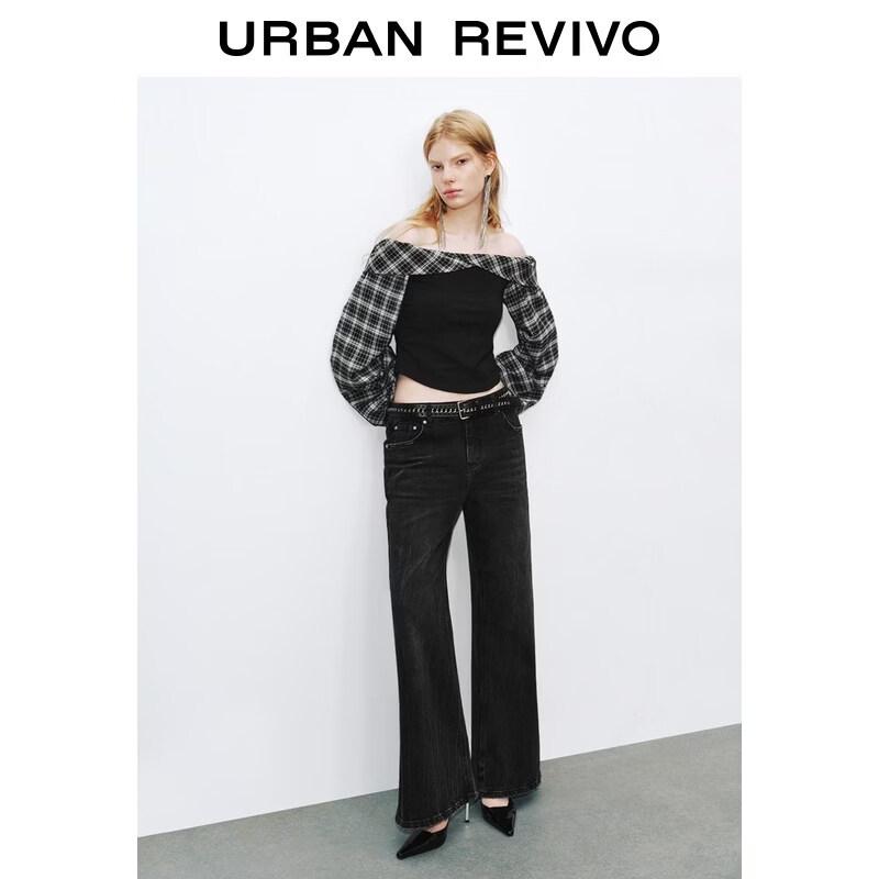 UR2026 Women s Off-Shoulder Plaid Blouse Shirt M