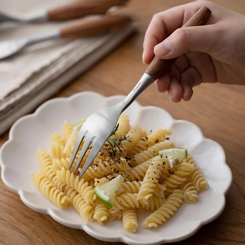 3/5Pcs 304 Stainless Steel Cutlery Set Wooden Handle Dinner Fork Knife Flatware Dinnerware Tableware