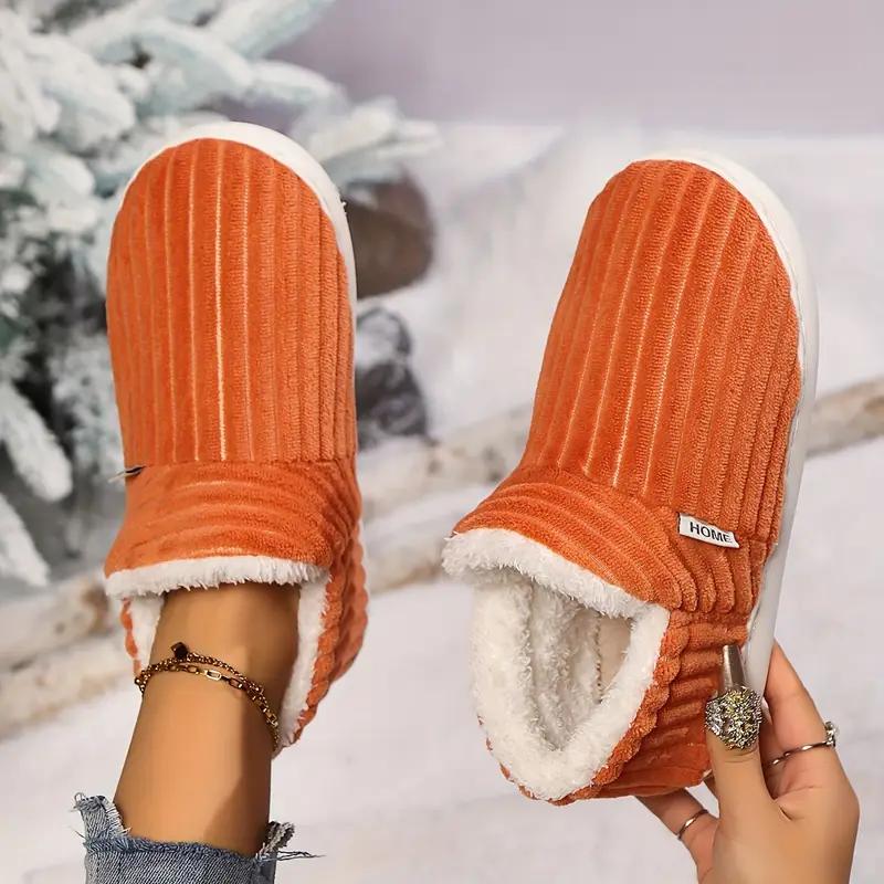 

Уютные и теплые женские зимние сапожки-тапочки - Повседневная полосатая домашняя и уличная обувь, Застежка слип-он, Плоский каблук, Милые тапочки 40-41 оранжевый