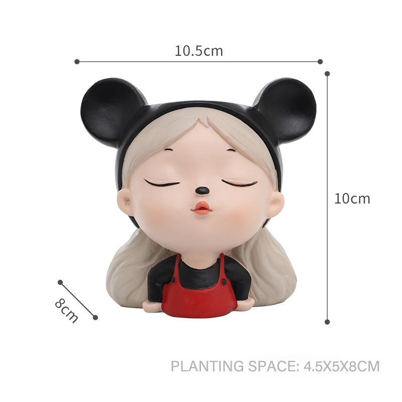 Cute Girl Mini Garden Pot, Cartoon Portrait Flower Pots for Succulents Planter, Fairy Garden Decorative Figurine Desktop Decor