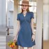 Women's Denim A-Line V-Neck Midi Dress