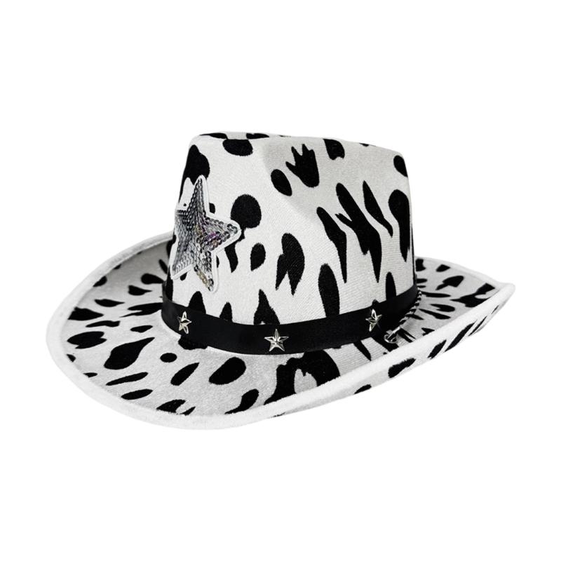 

Western Styles Cowgirls Hat With Cow Print Star Studs Design For Adults Outdoor Party Western Parties Costume Caps білий