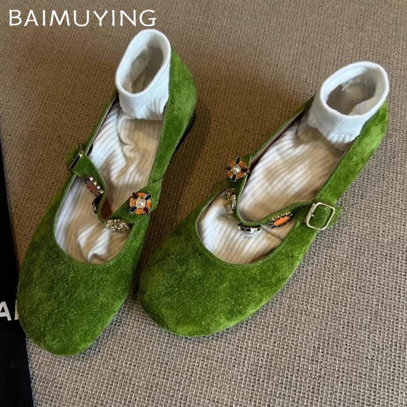 Mode Damen Wildleder Pumps Schuhe Elegant Mary Janes Schuhe 2025 Marke Klobige Pumps Sommer Neu Designer Flache Damen Sandalen