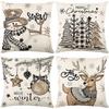 1pc Grey Cushion Cover Snowman Deer Tree Printed Durable Cover 2025 New for Home Ornament Xmas New Year Christmas Decoration