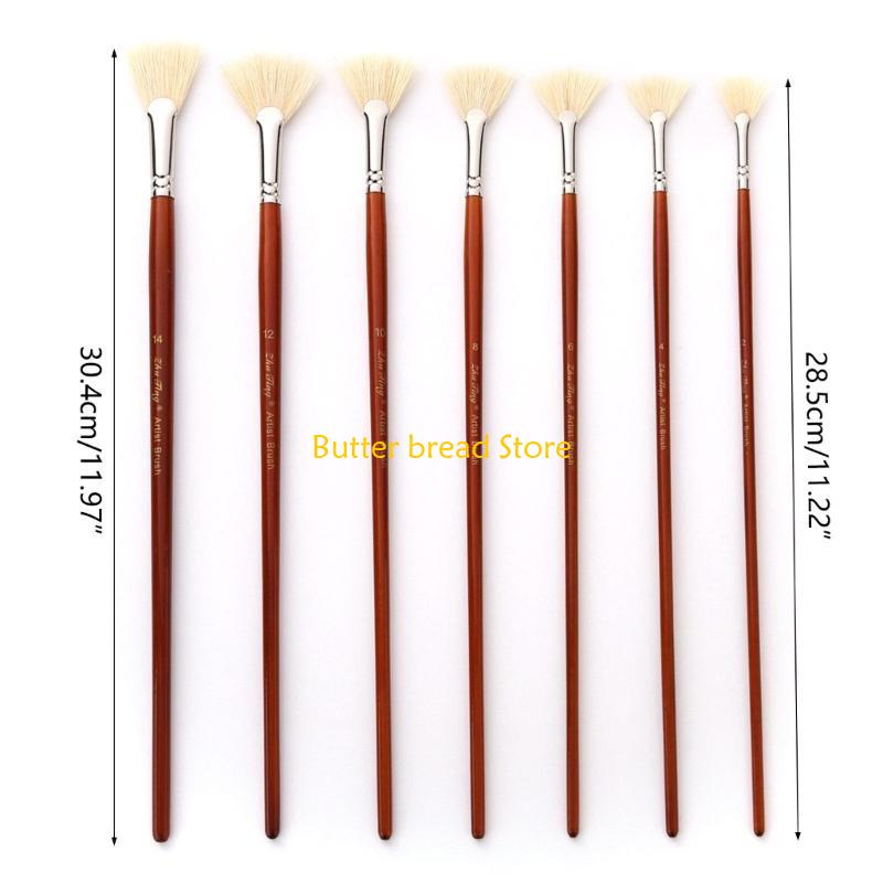 W89C 7-Pieces Fan Paint Brushes Set, Professional Artist Fan Brush Acrylic Paint Brushes with Bristle Hair Long Handle