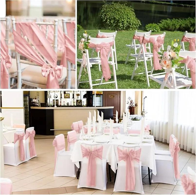 10/50pcs Satin Chair Sash Bows Chair Cover Ribbons For Wedding Banquet Party Baby Shower Event graduation ceremony Decoration