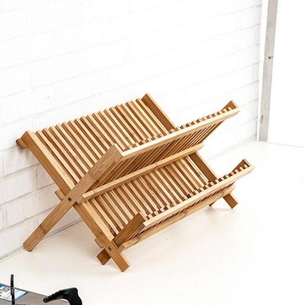 Natural Dish Drying Rack Retro Drying Holder Kitchen Organizer Folding Dish Rack  Home