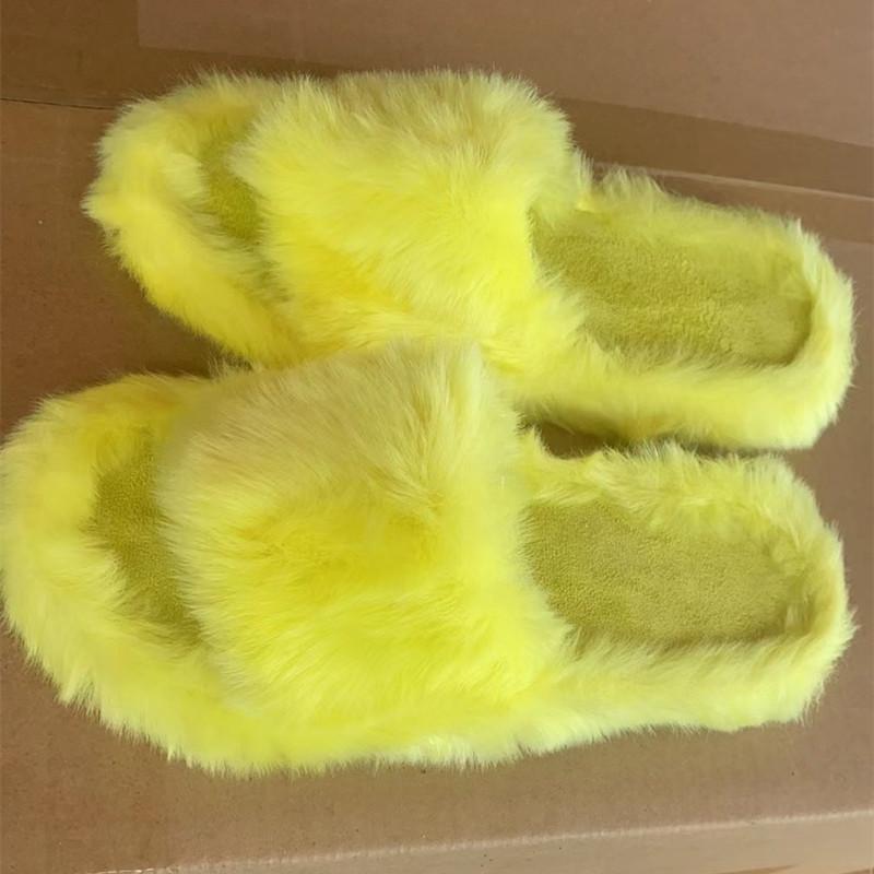 Mao Mao slippers women's outer wear 2025 new Korean version of rabbit fur shoes autumn and winter household one-word flat-bottomed home cotton slip