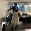 [Golden Velvet] New Retro Gentle Medium and Long Dress Fairy Gauze Skirt Autumn and Winter Set Two-piece Set