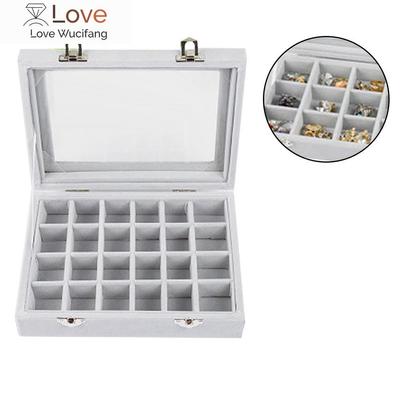 Jewelry Display Tray Classic 24 Grids Velvet Ear Stud Earrings Ring Display Tray Storage Container Organizer Jewelry Display