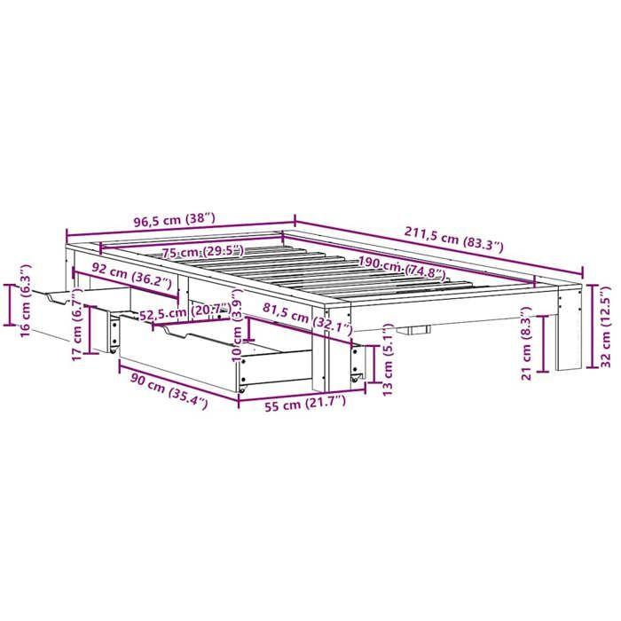 VidaXL Cadre de lit sans matelas 75x190 cm bois de pin massif 3309023