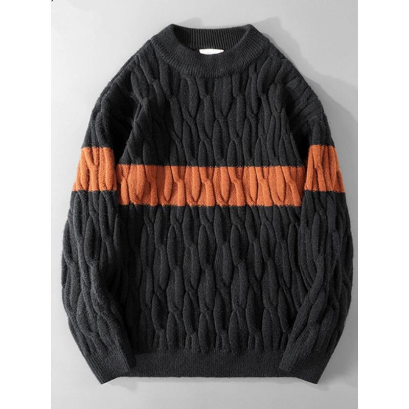 Contrasting Colored Sporty Trendy Casual Pullover Sweater for Men's Retro Loose Versatile Trendy