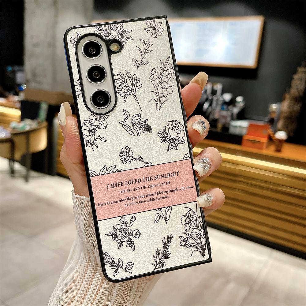 

Leather For Retro Flower Phone Cover For Samsung Galaxy Z Fold 6 5 Shockroof Cover For Samsung z fold 5 Anti-Fingerprint Case For Samsung Z Fold 6