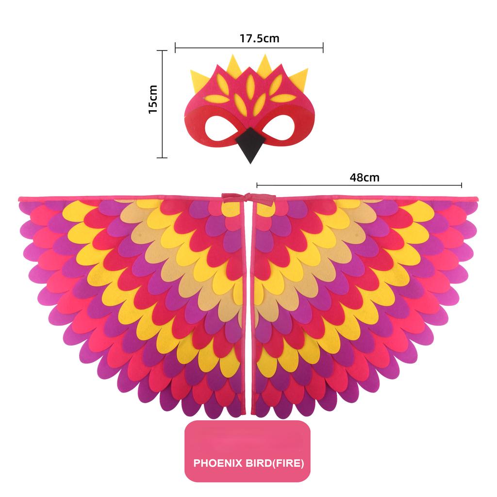 Costume Cosplay per Bambini Ali di Gufo Pavone Uccello Mantello in Feltro con Maschera per Bambine Bambini Festa di Halloween Esibizione sul Palco Mantello